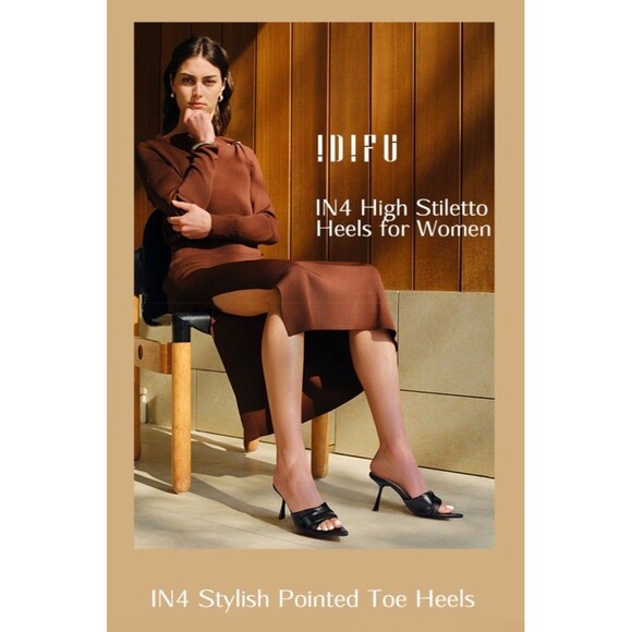 Women's Black IDIFU IN4 Pointed Open Toe Size 9 Stiletto Heels Slip On Sandals - Picture 10 of 11